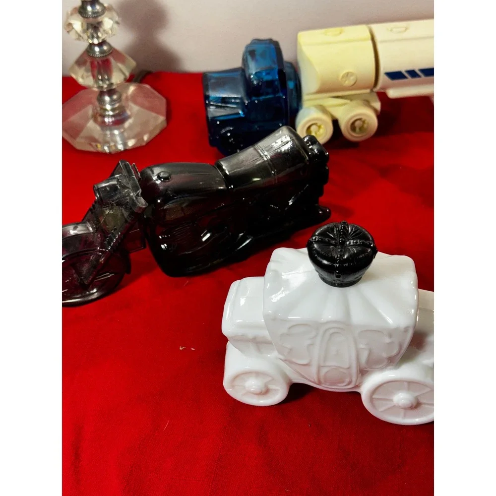 Lot of 5 Vintage Avon Glass Decanters Truck Train Motorcycle Stagecoach Boxed